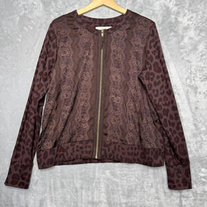 Envys Tree The Oliva Jacket Womens XL Chocolate Brown Leopard Lace Full Zip Knit